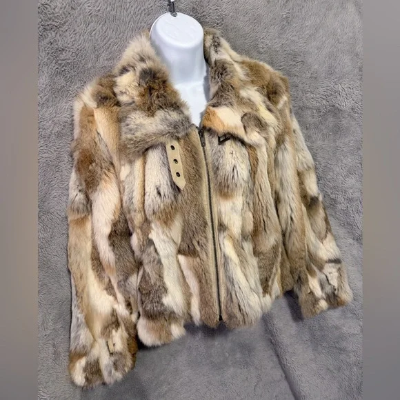Beautiful Vintage Rabbit Hair Jacket Multicolor Fur Zip Up Womens Fits Small Y2K - Picture 9 of 10